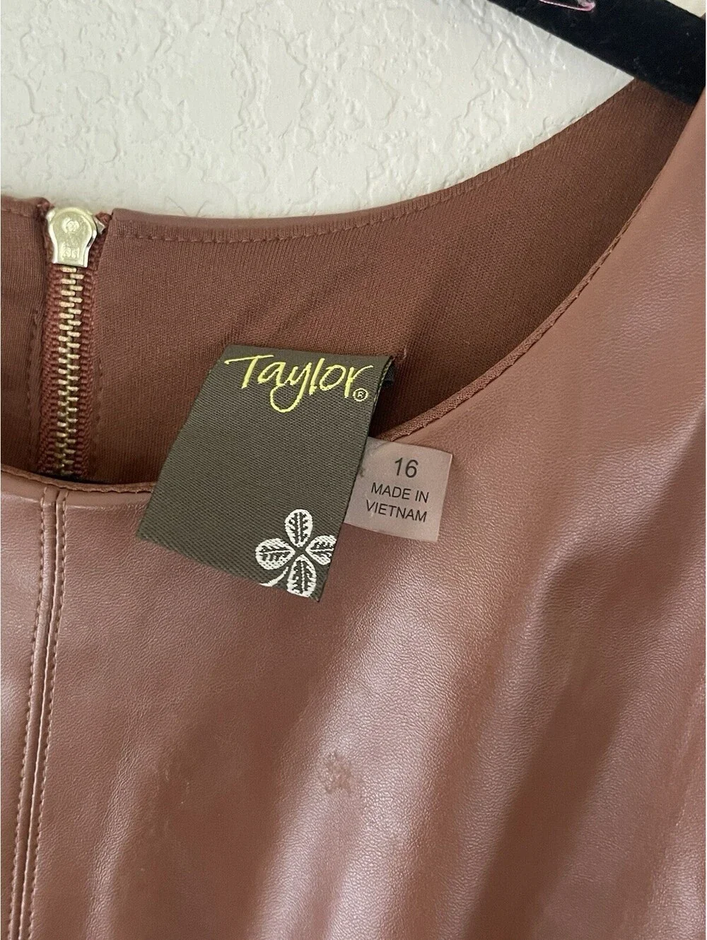 Taylor Brown Faux Leather Mini Dress with Belt Size 16 (stretch)